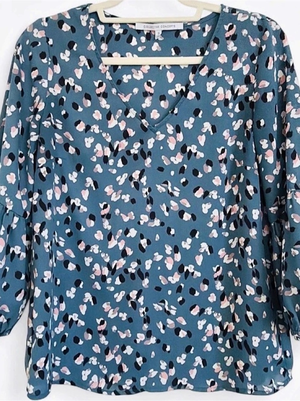 Collective Concepts Abstract Print Blouse in Teal